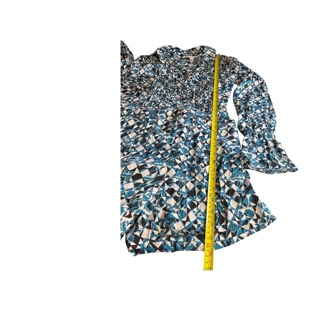 Women's DVF Geometric Print‎ Long Sleeve Mini Romper Collared Button Down